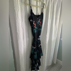 Black silk size 4 asymmetrical dress with tie-Banana Republic